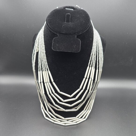 Beaded Silver Multistrand Multi-strand Necklace - EUC - Adjustable Length - Picture 1 of 4